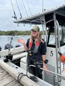 Hunter Cuthbert now on the water Guiding! With a lifetime of experience and all certifications - look forward to seeing her with big fish on!