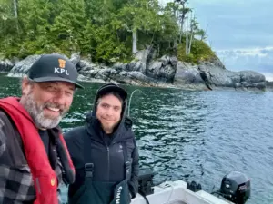 George Cuthbert and Jay Reid finally fishing together. Jay, from Bella Bella, is King Pacific Lodge's longest standing (and luckiest) guide crew member and has been with us since 2014!