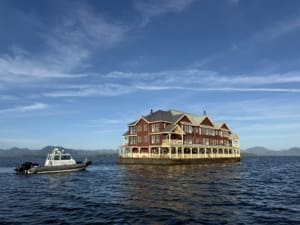 King Pacific Lodge towing to winter moorage after an excellent season